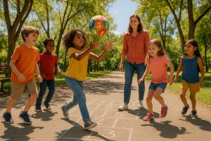 Juegos infantiles educativos para jugar en el parque con pelota